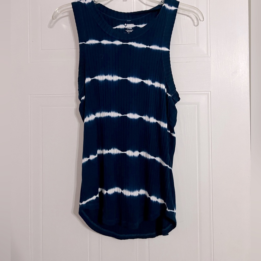 A cute, navy blue, form fitted tank top